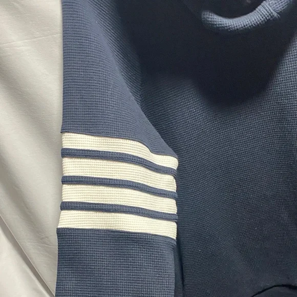 Thom Browne Dark Blue Hoodie with White Stripes - Picture 6 of 8